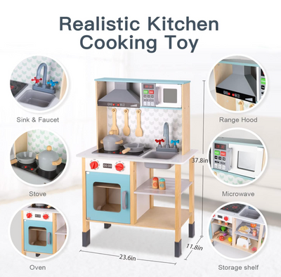 Tooky Toy Wooden Kitchen Toddler Kitchen Playset