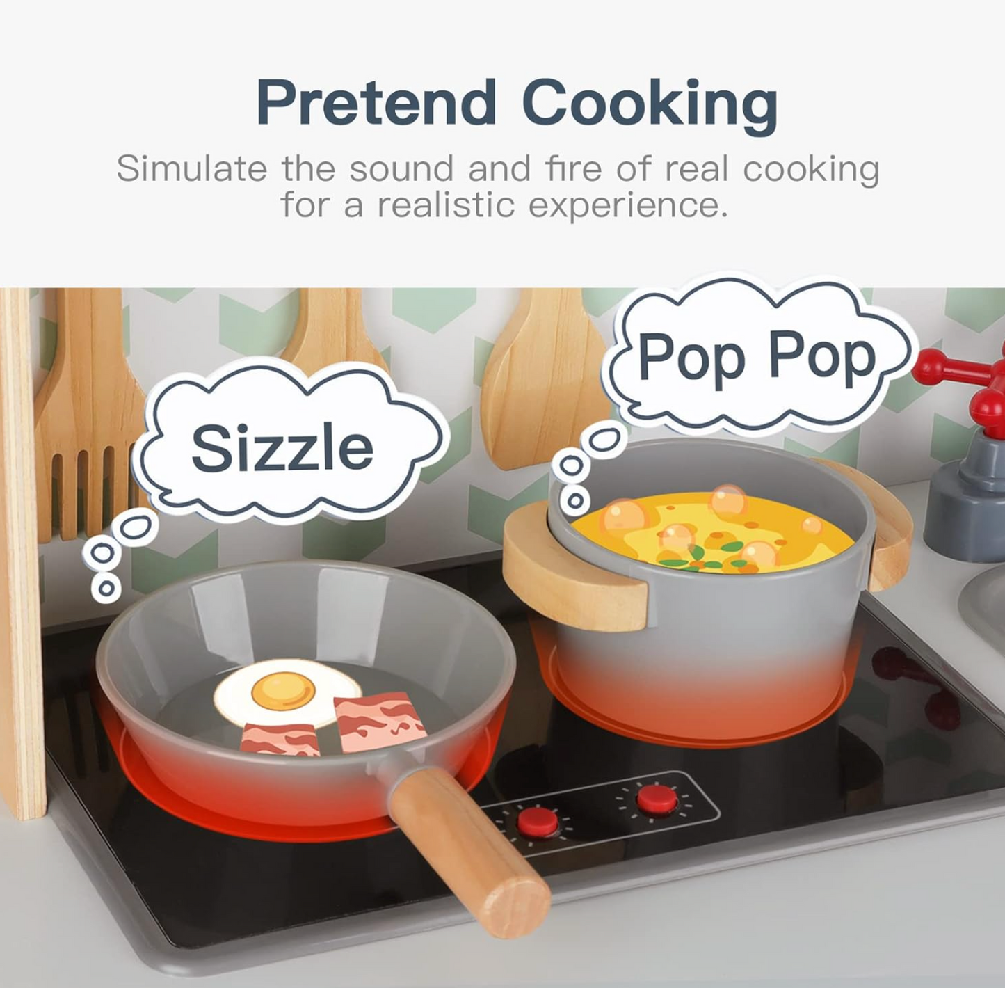 Tooky Toy Wooden Kitchen Toddler Kitchen Playset