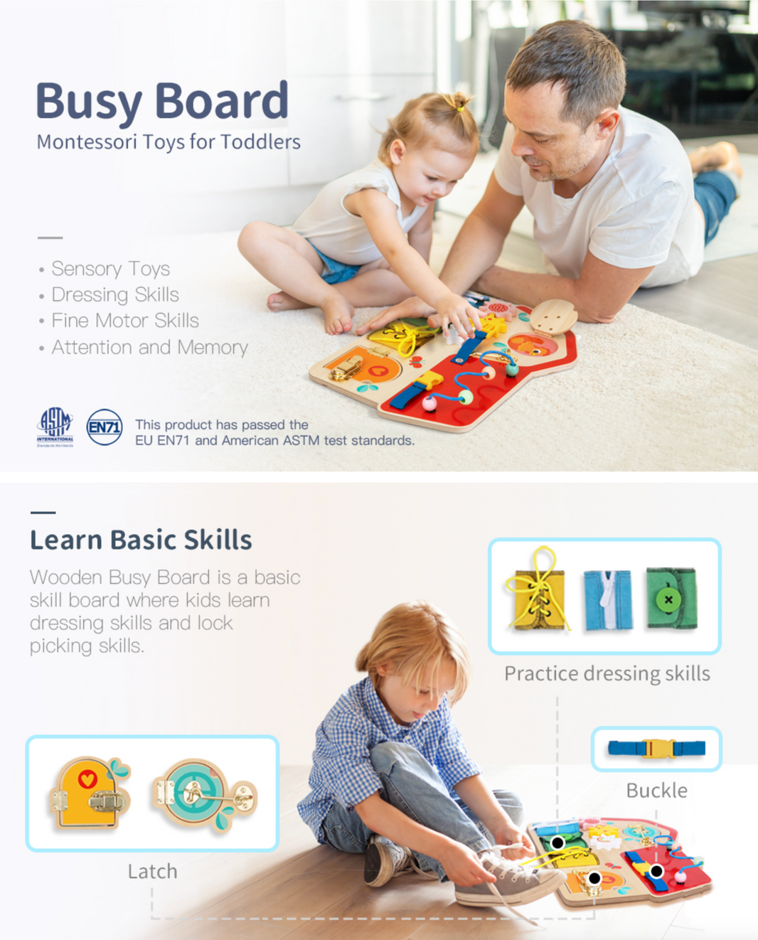 TOOKYLAND Wooden Busy Board NZ, Montessori Toys NZ Activity Board NZ