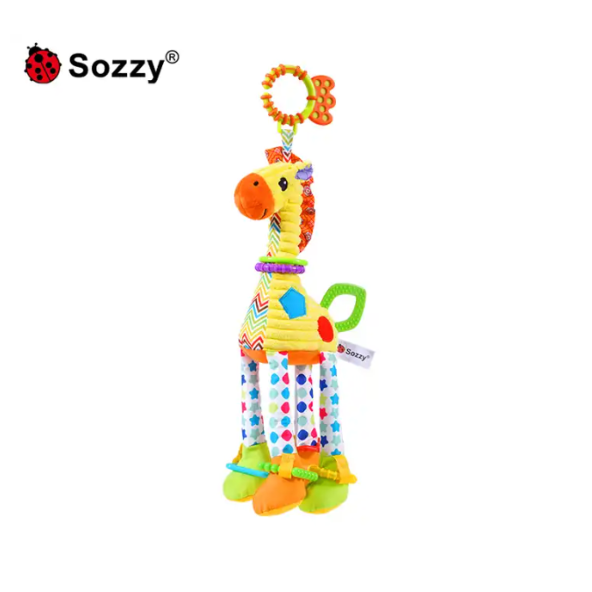 Soft Giraffe Hanging Toy with Sound and Teether for 0-3 Years Old
