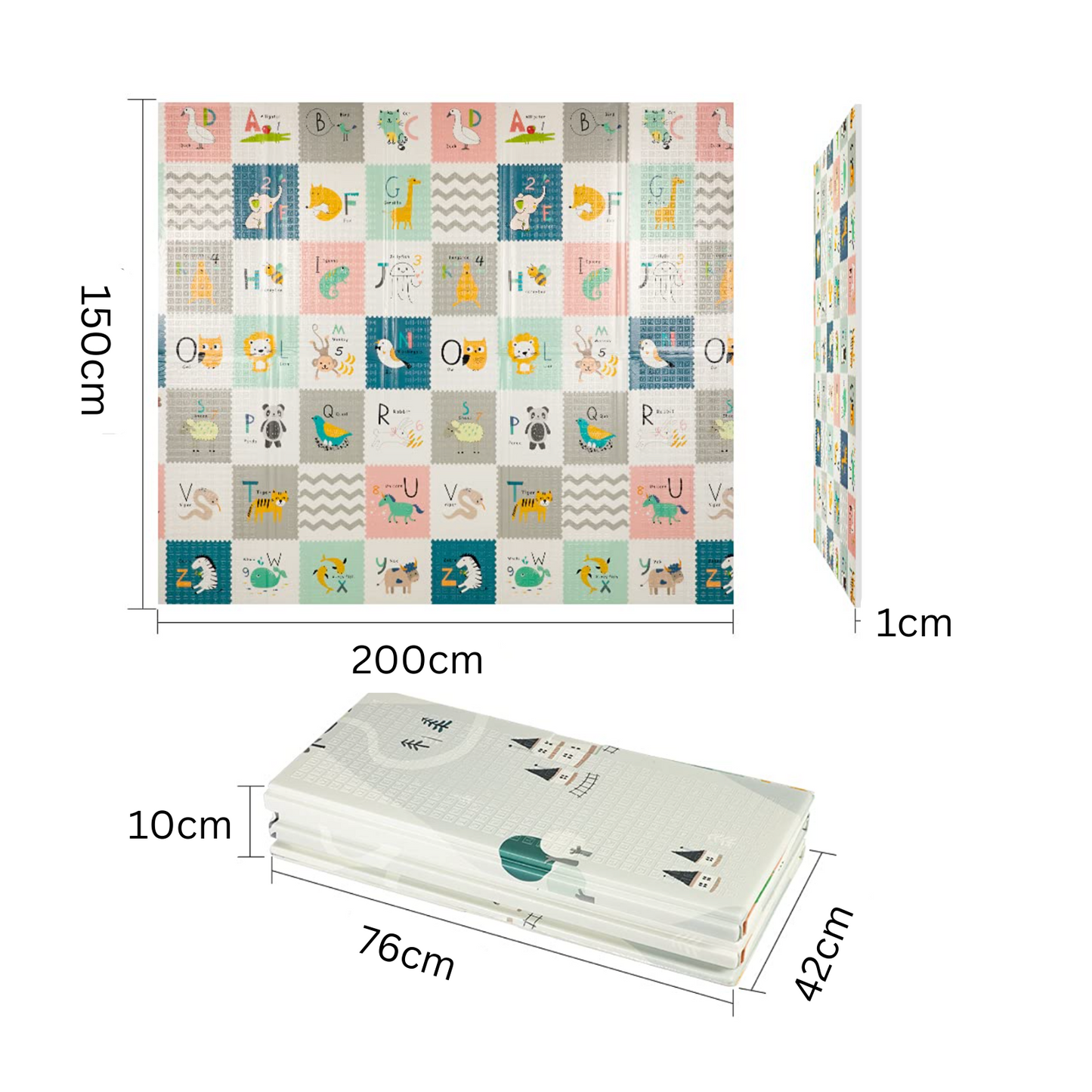 2m*1.5m*1cm - Foldable Baby Play Mat with Carry Bag - Road Map&123 Double Sides - (Thickness 1CM) - Waterproof Indoor Outdoor Use