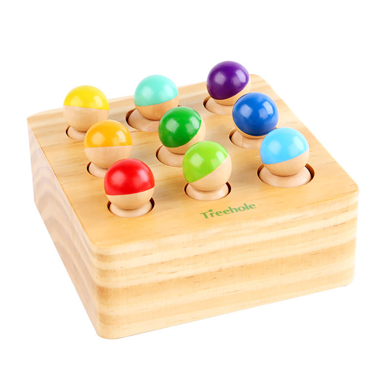 Wooden Rainbow Peg Dolls Shapes Sorting Toys, 9 Wood People Figures Cylinder Blocks