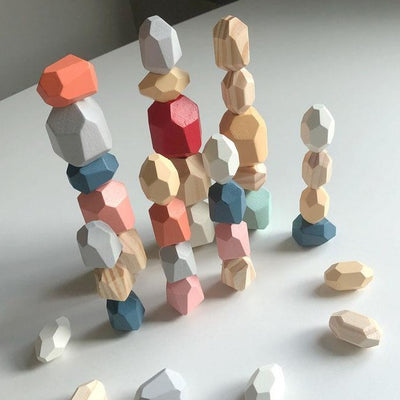 36 Pcs Wooden Rainbow Diamond Block Montessori | Wood Balance Stone36 Pcs Wooden Rainbow Balancing Stones