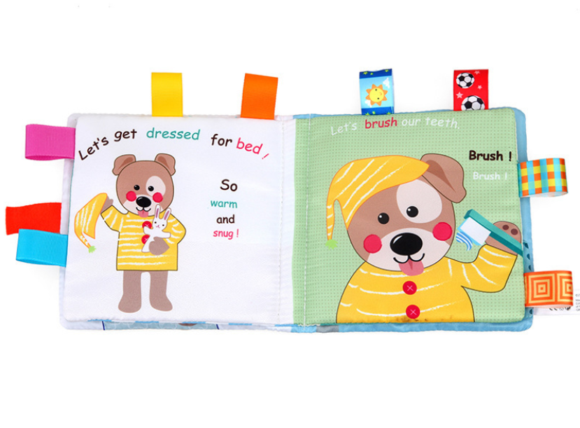 BB SKY Touch & Feel Soft Cloth Book with Crinkle Paper & Squeaker - Good night dog baby