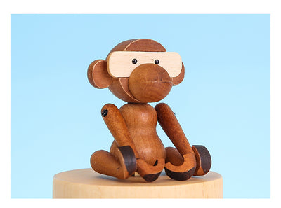 Wooden Music Box with Rotating Monkey -- Gibbon
