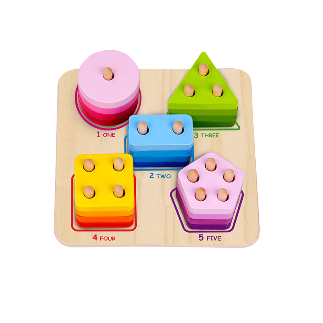 Tooky Toy Wooden Geometric Block Sorter 21 Pcs - Montessori Toy
