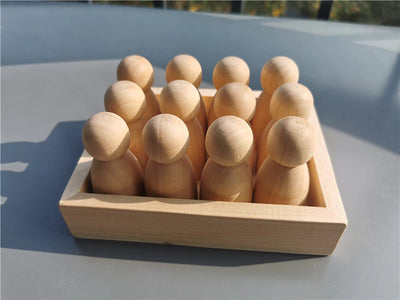 Montessori Set of 12 Wooden Peg Dolls - Wooden Rainbow Friends--Natural Colour