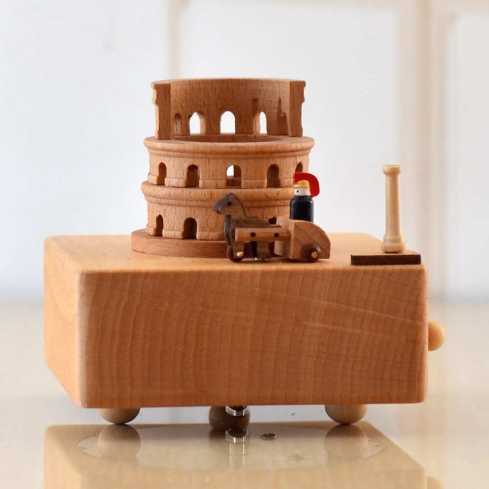 Wooden Music Box with Magnetic Moving Coach --Roman Colosseum