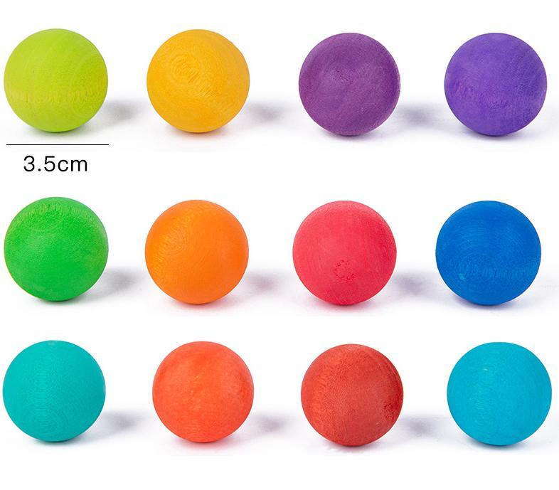Prism Play 12 Pcs Rainbow Wooden Balls with Sorting Tray & Storage Bag