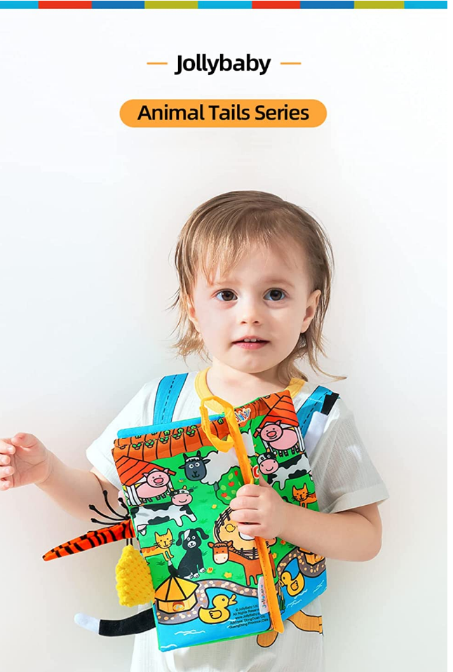 Jollybaby-Crinkle-Books-Touch and Feel-Tails-Crinkle-Book-Fabric-Activity Busy Book - Eearly-Education-Sensory-Book-(3 Pcs Set 2 )