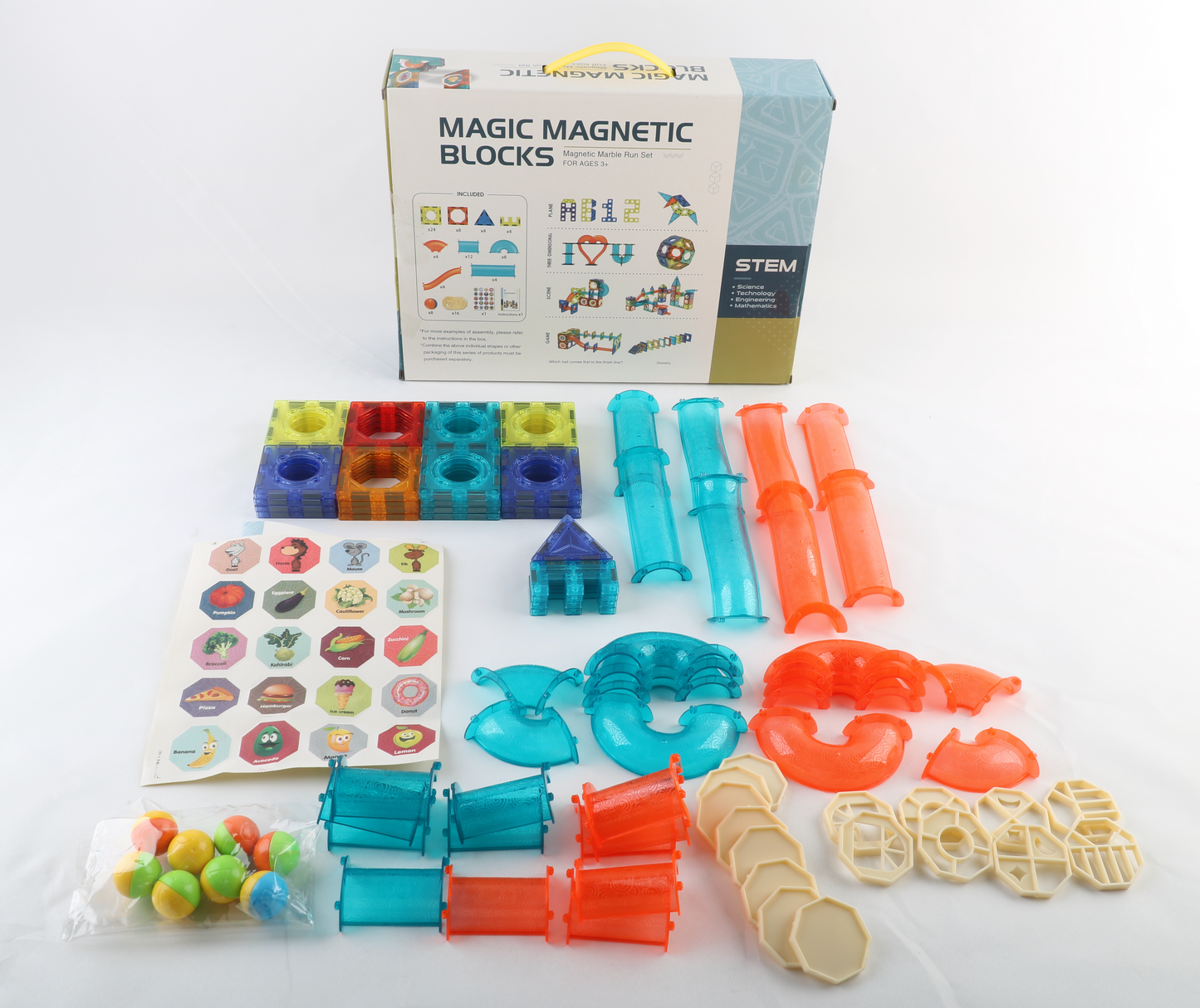 96 Piece Magnetic Tile Marble Ball Pipeline Run
