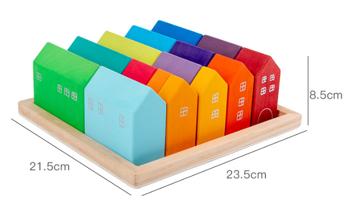 Wooden Rainbow House Blocks with Tray - 15Pcs