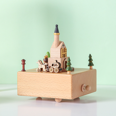 Princess & Prince Castle with Magnetic Moving Coach - Wooden Music Box