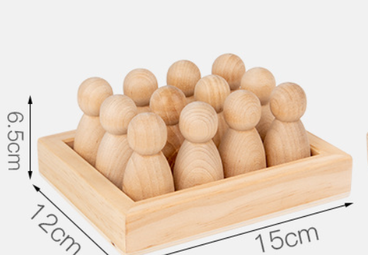 Prism Play 12 Pcs Wooden Peg Dolls with Tray - Natural Colour