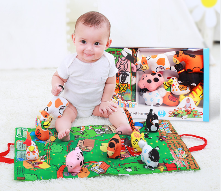 JollyBaby Take-Along Play Mat with Cloth Book - Farm（Gift box）