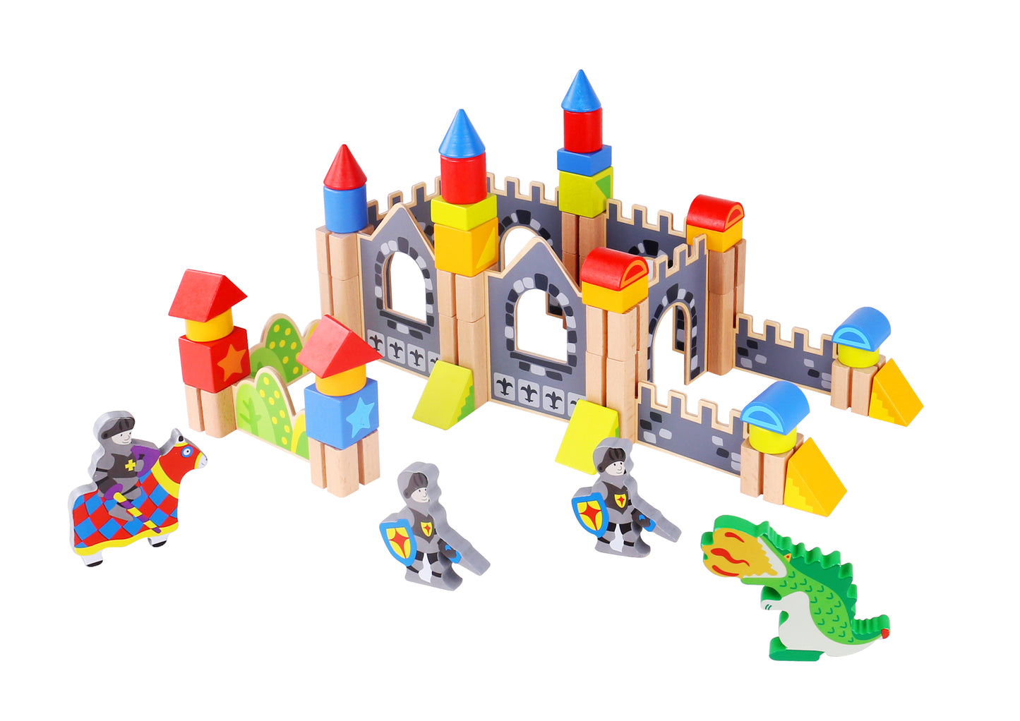 Tooky toy wooden blocks nzTooky Toy Wooden Building Blocks 60 Pieces - Knight Castle