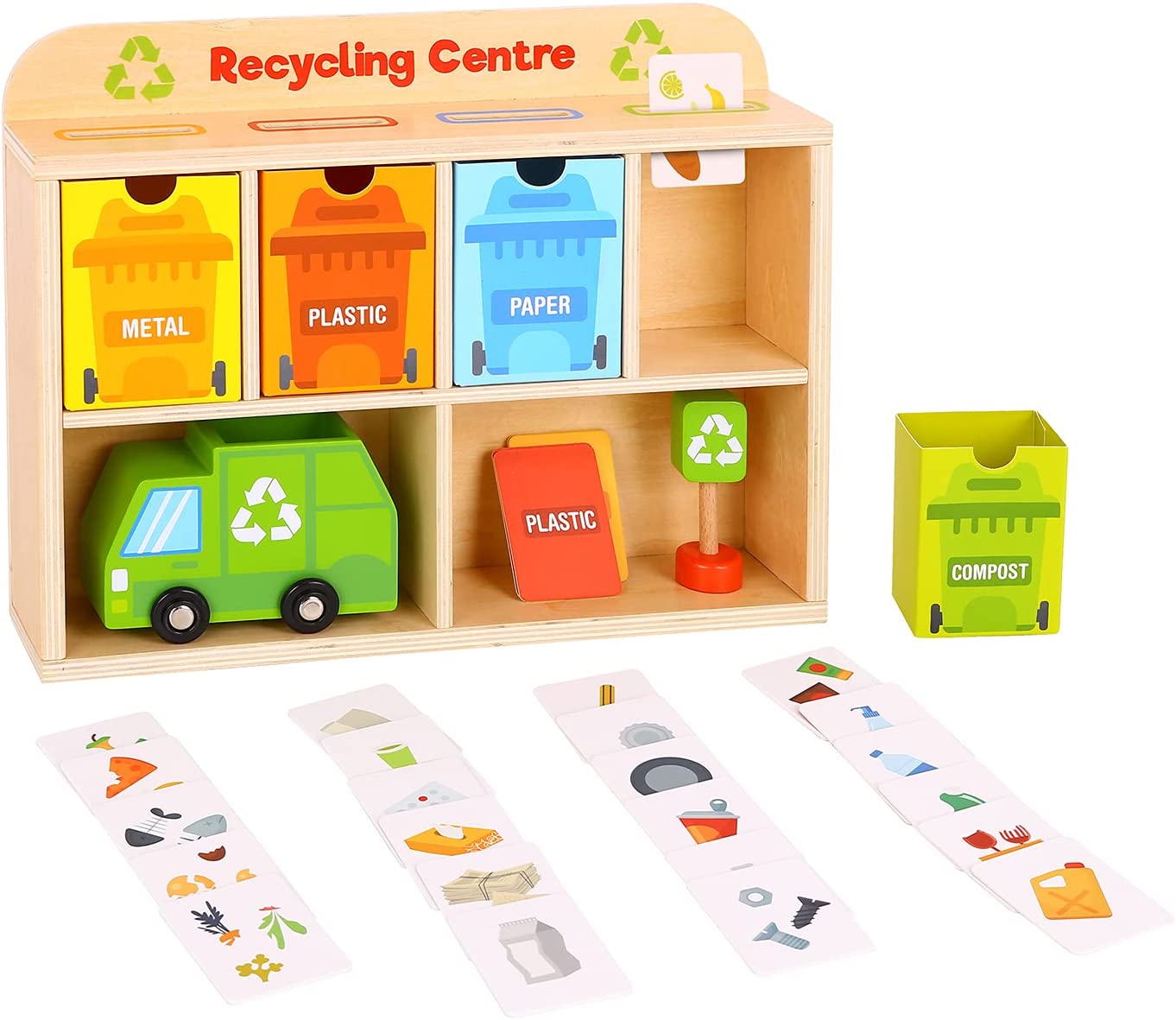 39pc Tooky Toy Wooden Recycling Centre 3y+ Kids/Toddler Educational Game Play